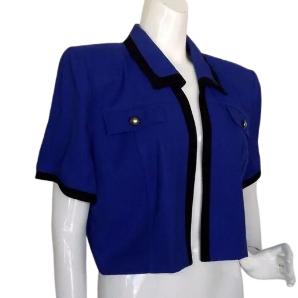 new JULIAN TAYLOR Jacket, 16, Navy Blue/Black Trim, Waist length, Shoulder pads - Picture 3 of 16